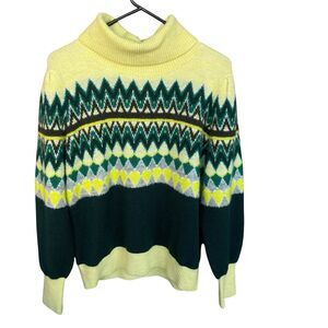 Loft Fair Isle Sweater Womens Large Multicolor Ski Lodge Winter Wool Turtleneck